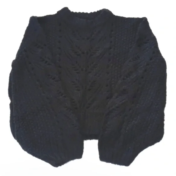 Black Chunky Cable Chunky Knit Long Sleeve Cropped Sweater S (Silverflint) - Picture 4 of 10